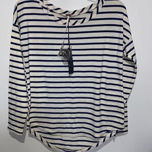 Poof Women's Blue White Striped Cotton Blend Long Sleeve Shirt Size Small NWT